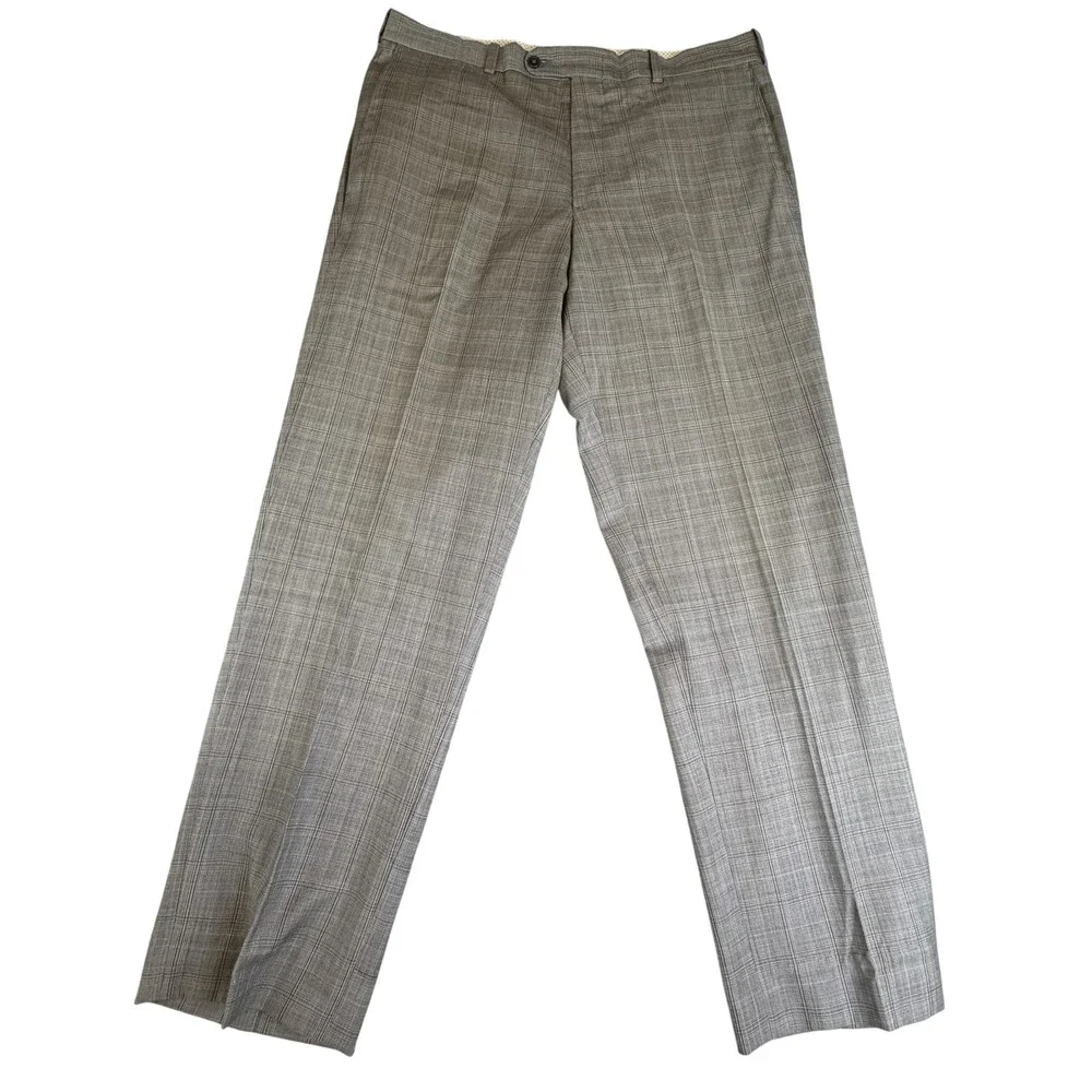 Britches Dress Pants Mens 36x32 Gray Wool Torino Classic Fit Plaid Business